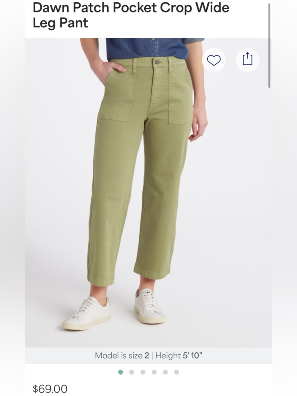 Studio Blue Dawn Patch Pocket Crop Wide Leg Pant - Olive Green